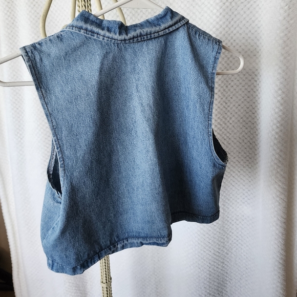 2 90s blue denim summer cropped tops Womans size 8/ 10 - Picture 4 of 8